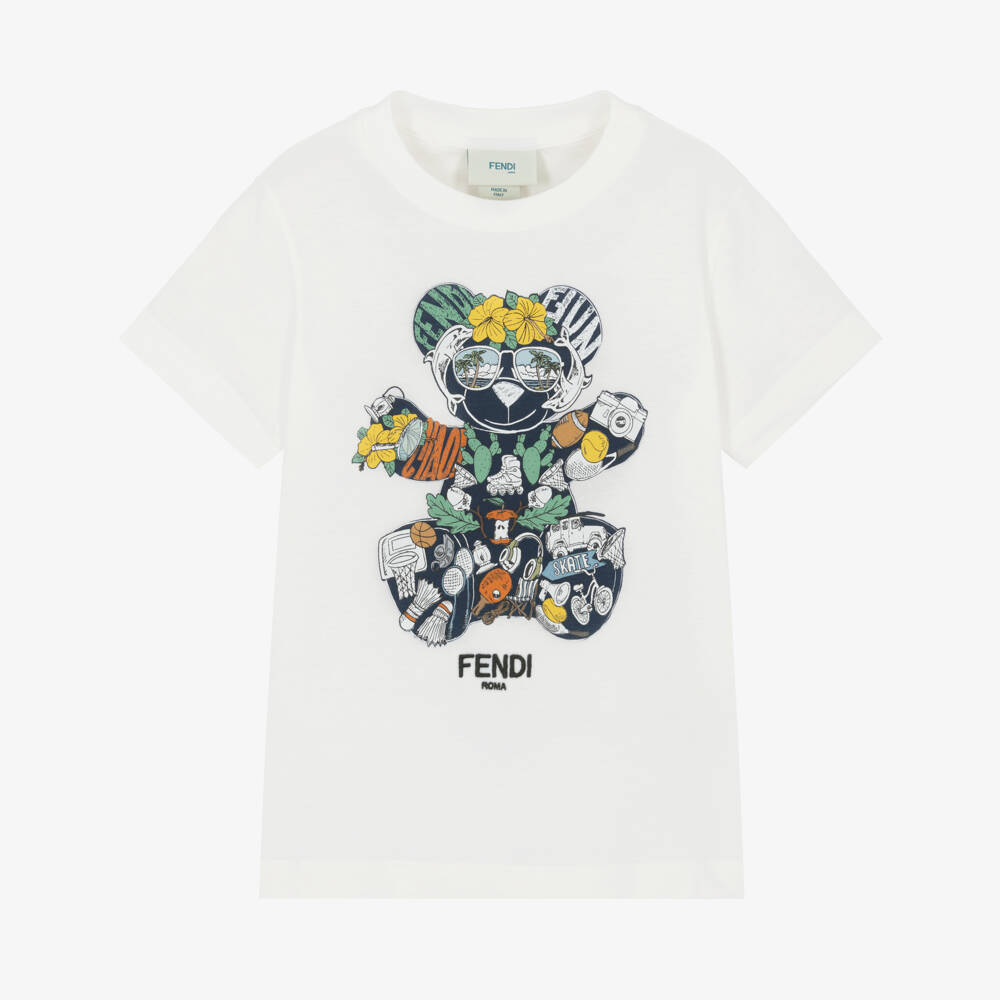 Fendi-Boy SS Tee With Multigraphic Bear Print