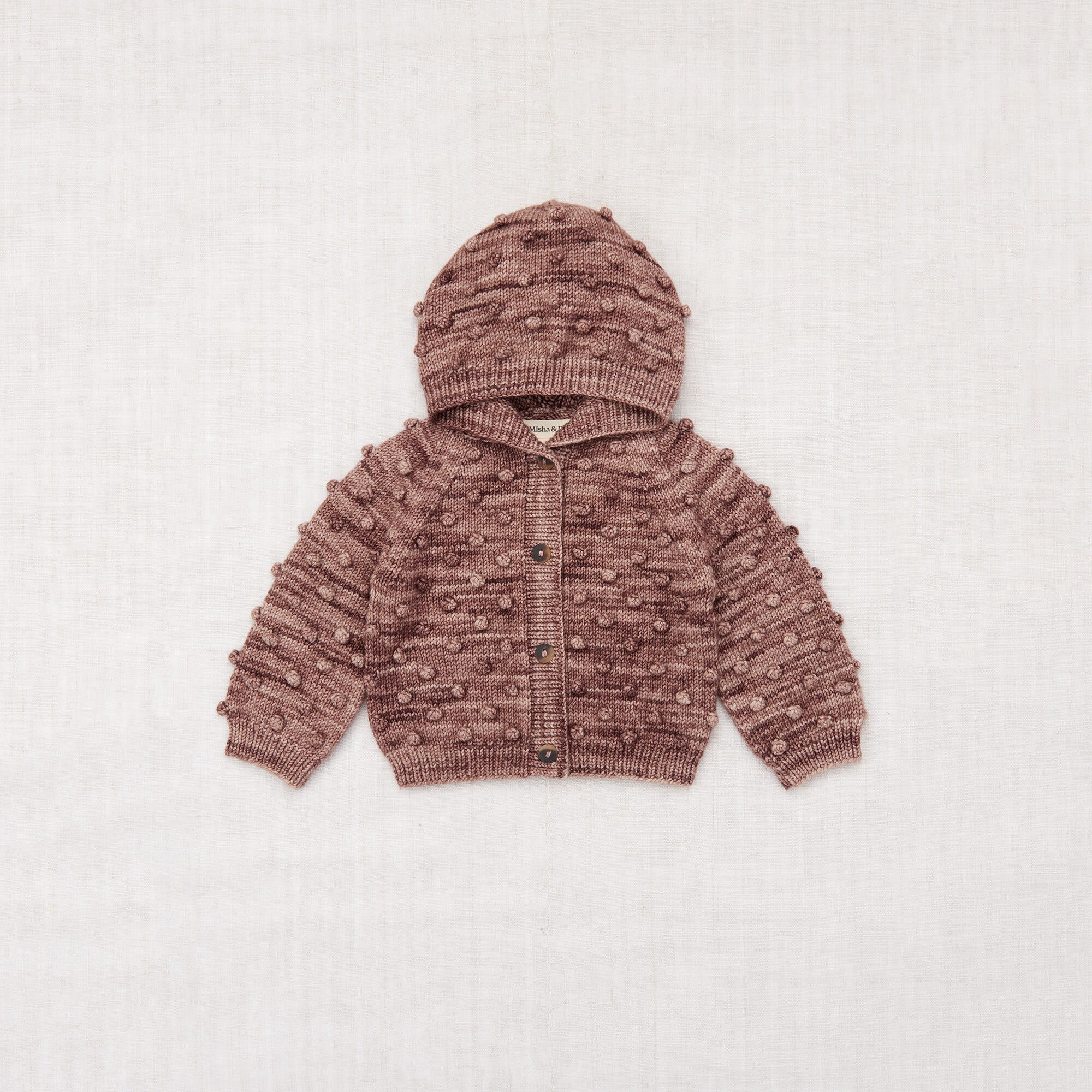 Misha & Puff-Baby Hooded Popcorn Cardigan Affogato