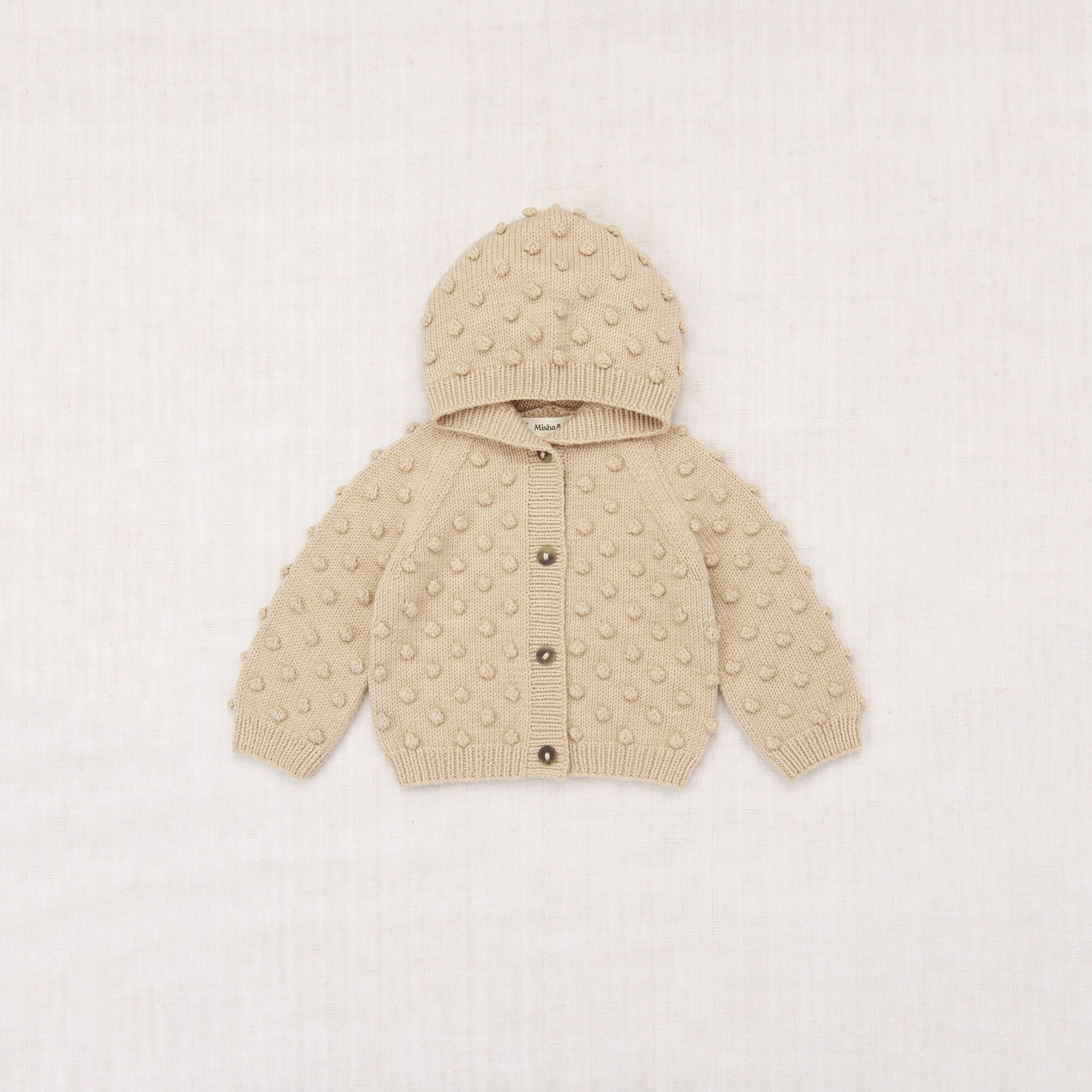 Misha & Puff-Baby Hooded Popcorn Cardigan Patina