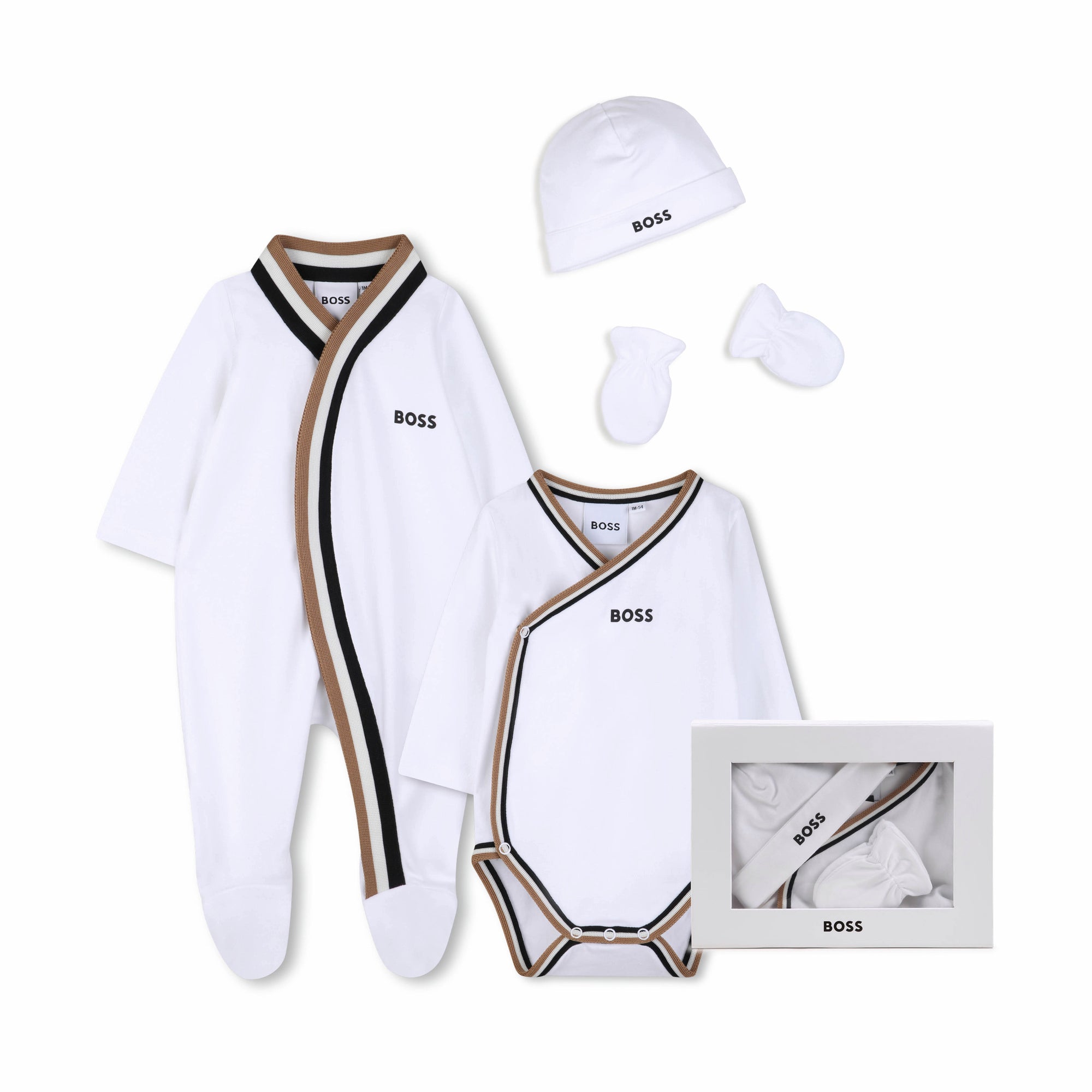 Boss-Footie Body Suit And Hat In Gift Box White