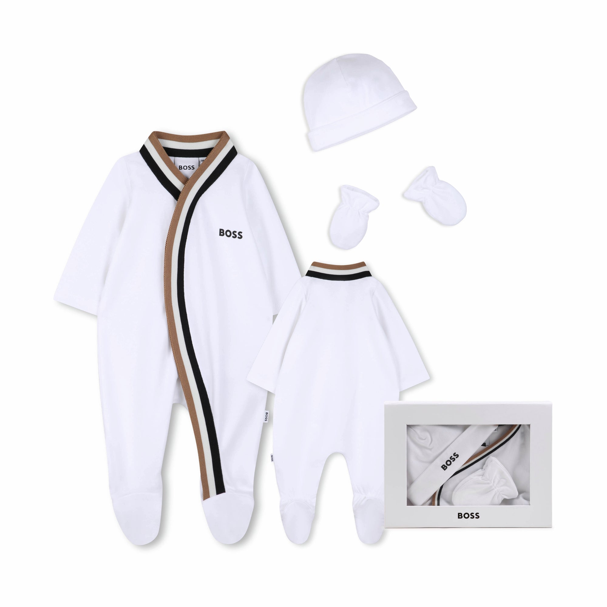 Boss-Footie Body Suit And Hat In Gift Box White
