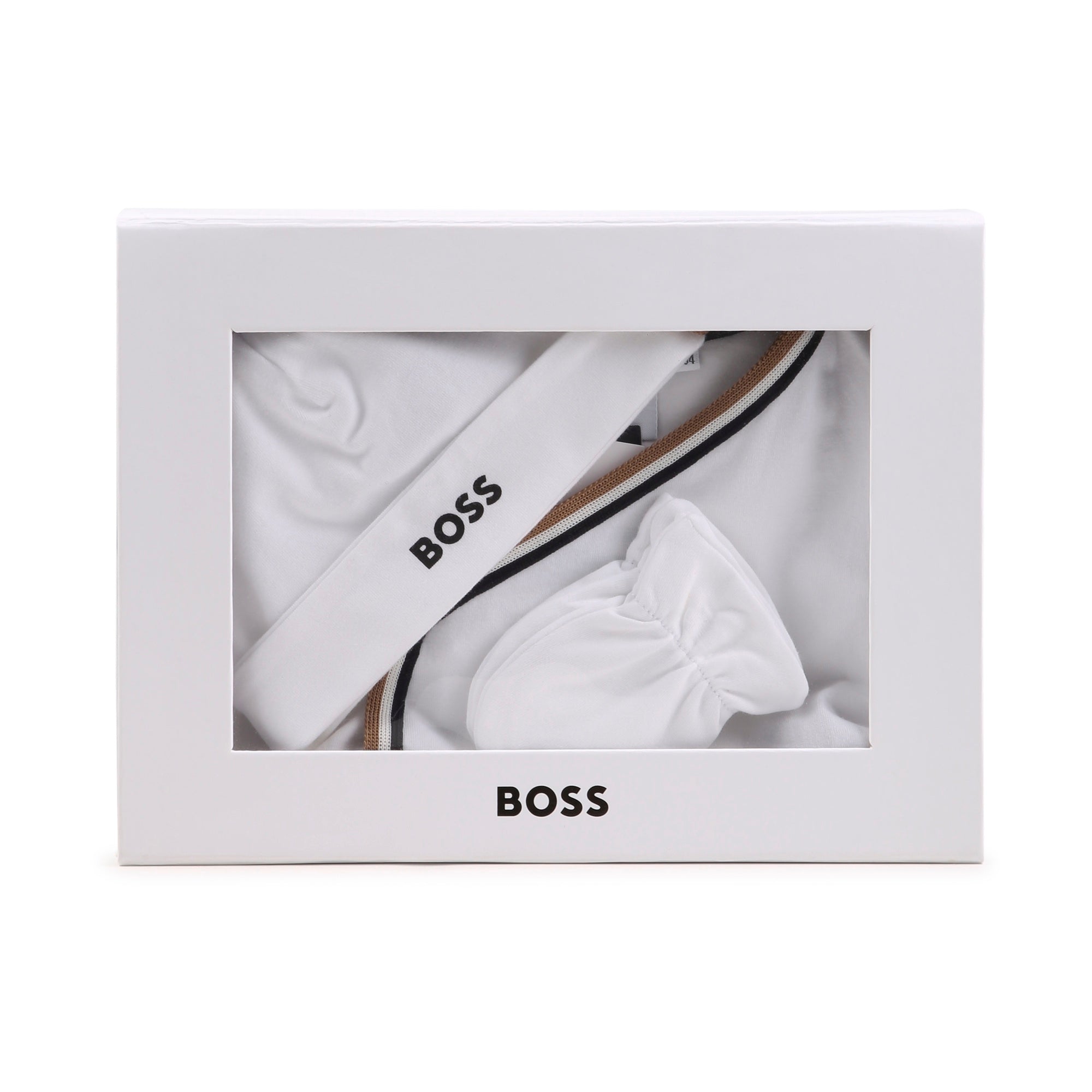 Boss-Footie Body Suit And Hat In Gift Box White