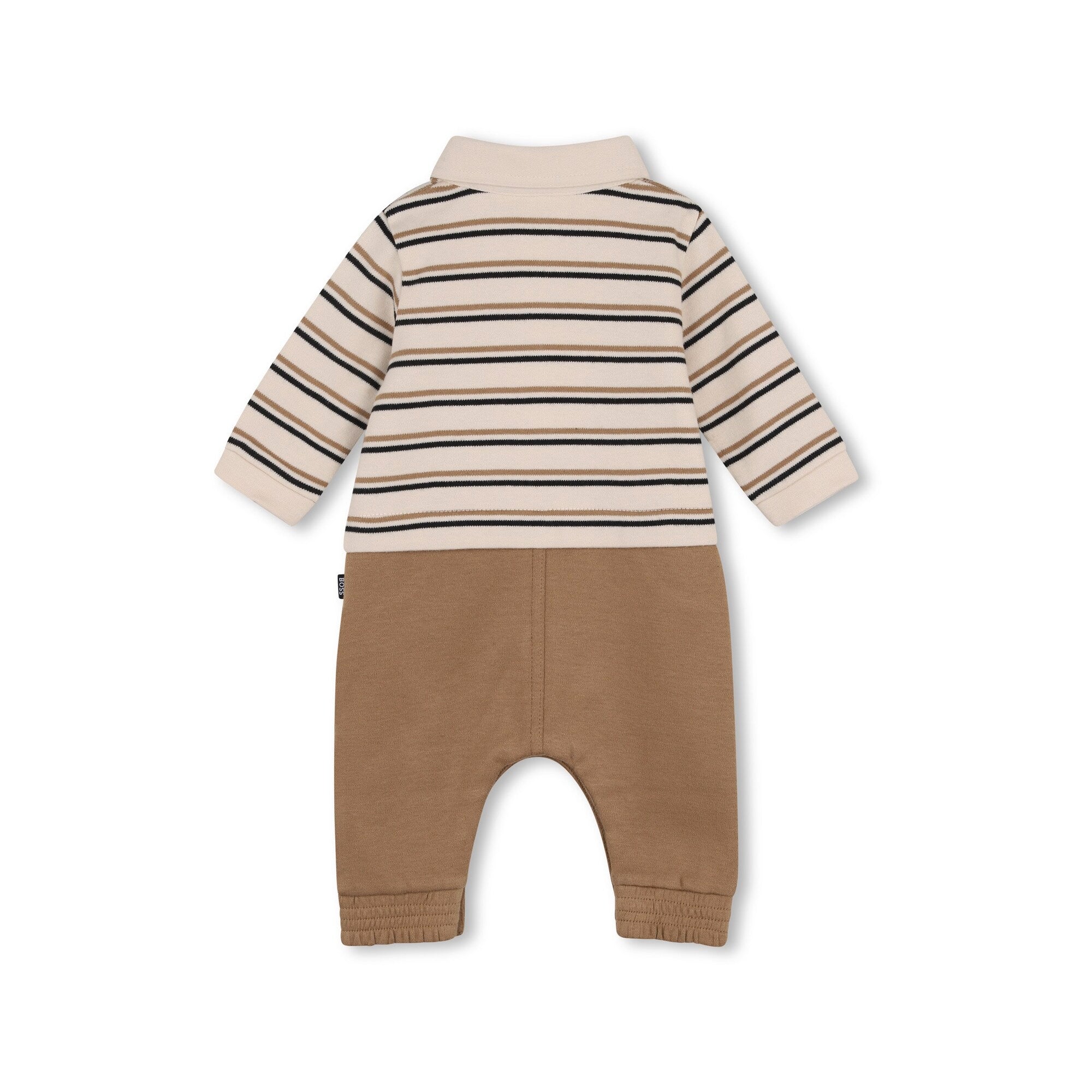 Boss-Ls Striped 2In1 Look Coverall With Polo Collar New Beige