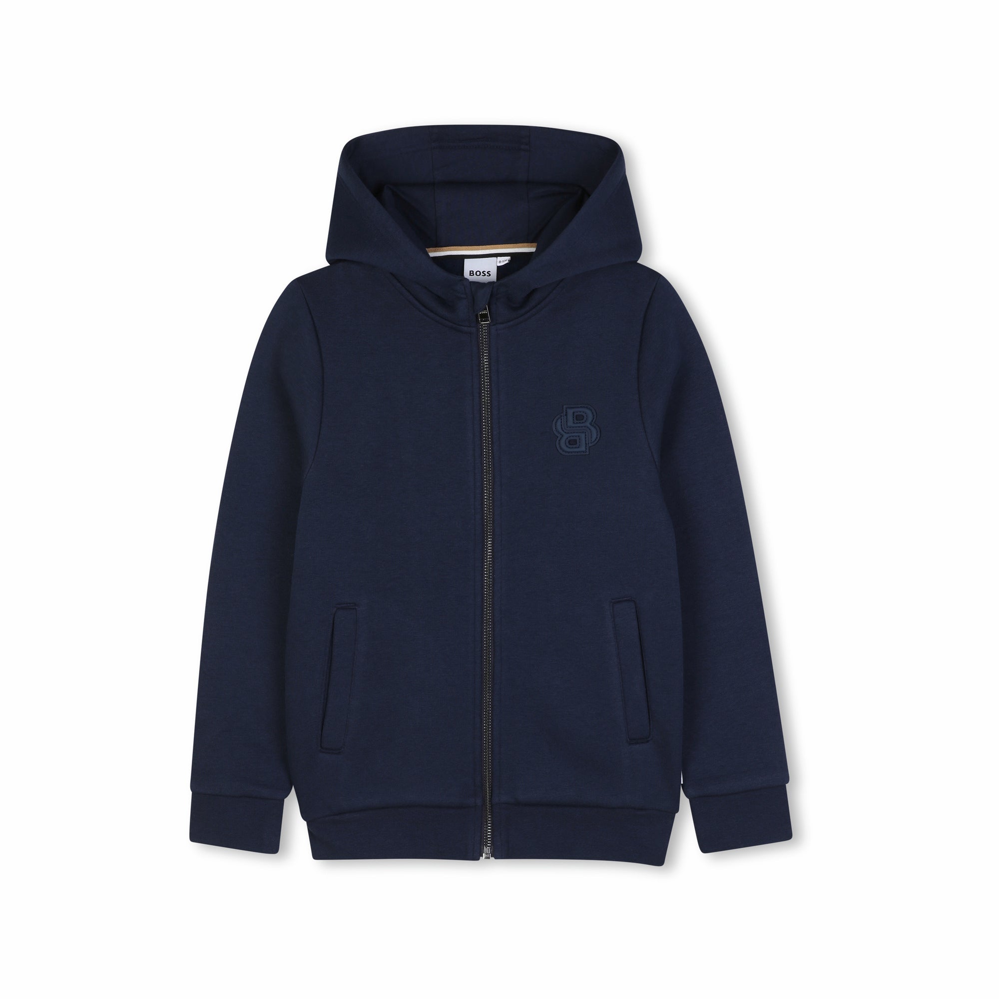 Boss-Zip Hoodie With Double B Patch On Chest Navy