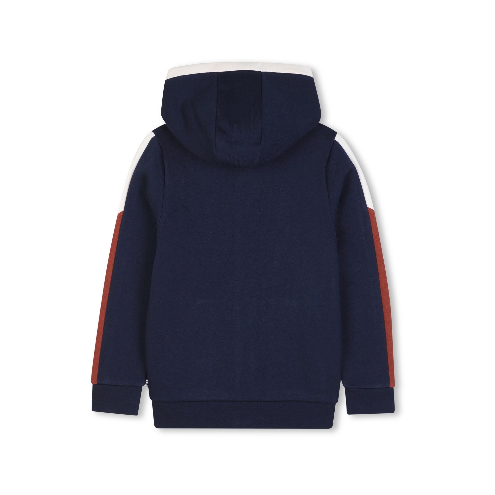 Boss-Hooded Jogging Cardigan In Brushed Fleece With Color Blocks Navy