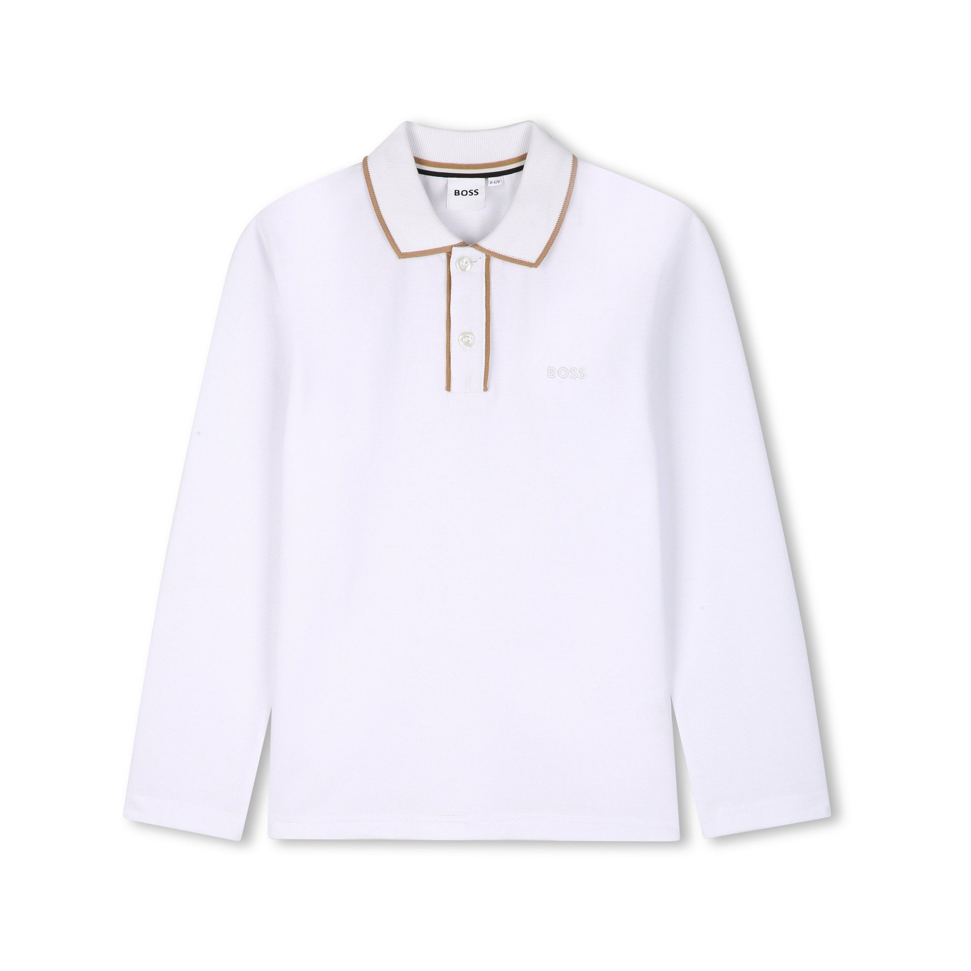 Boss-LS Pique Polo W Trim Around Collar And Placket White