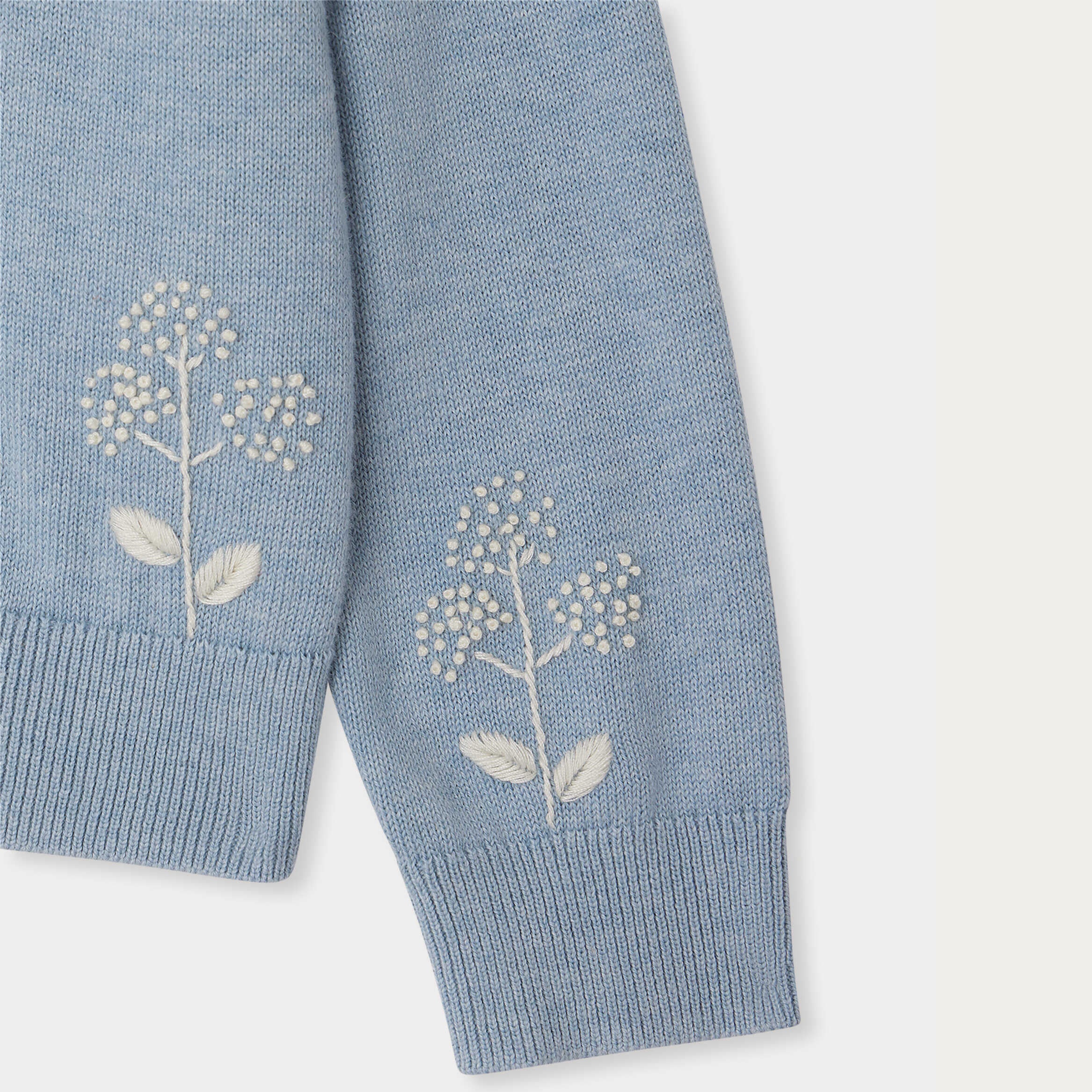 Bonpoint-Girls Blue Dandelion Embroidered Cotton Cardigan