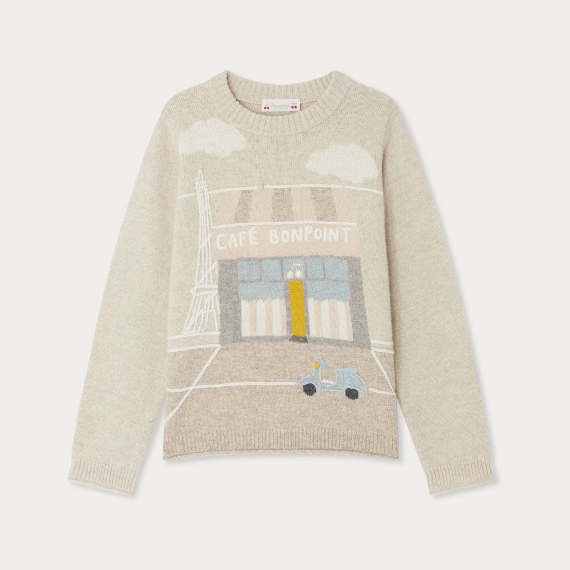 Bonpoint-Jodora sweater in jacquard and hand embroidery Café Bonpoint
