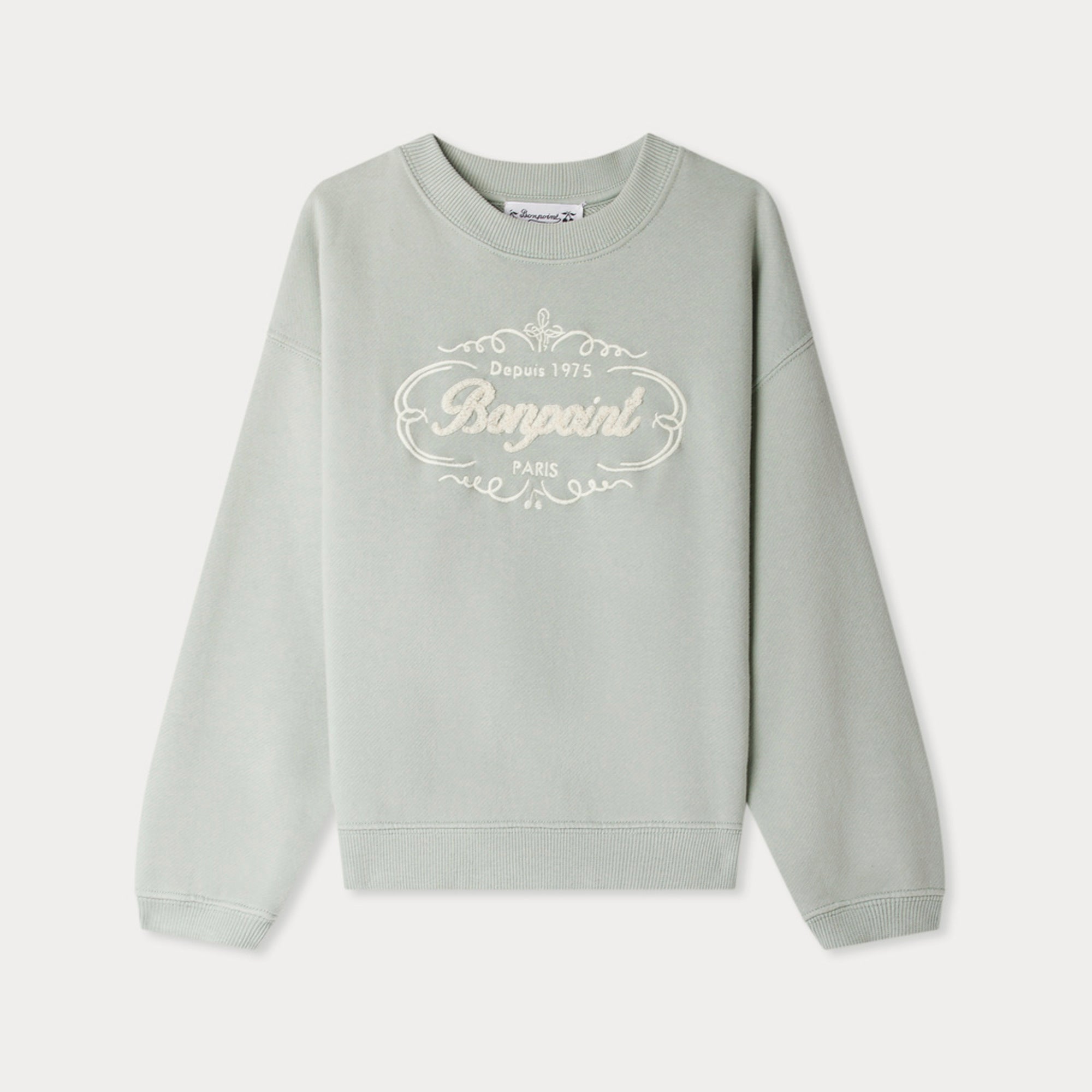 Bonpoint-Tonino sweatshirt with Bonpoint Heritage logo embroidery in green organic cotton