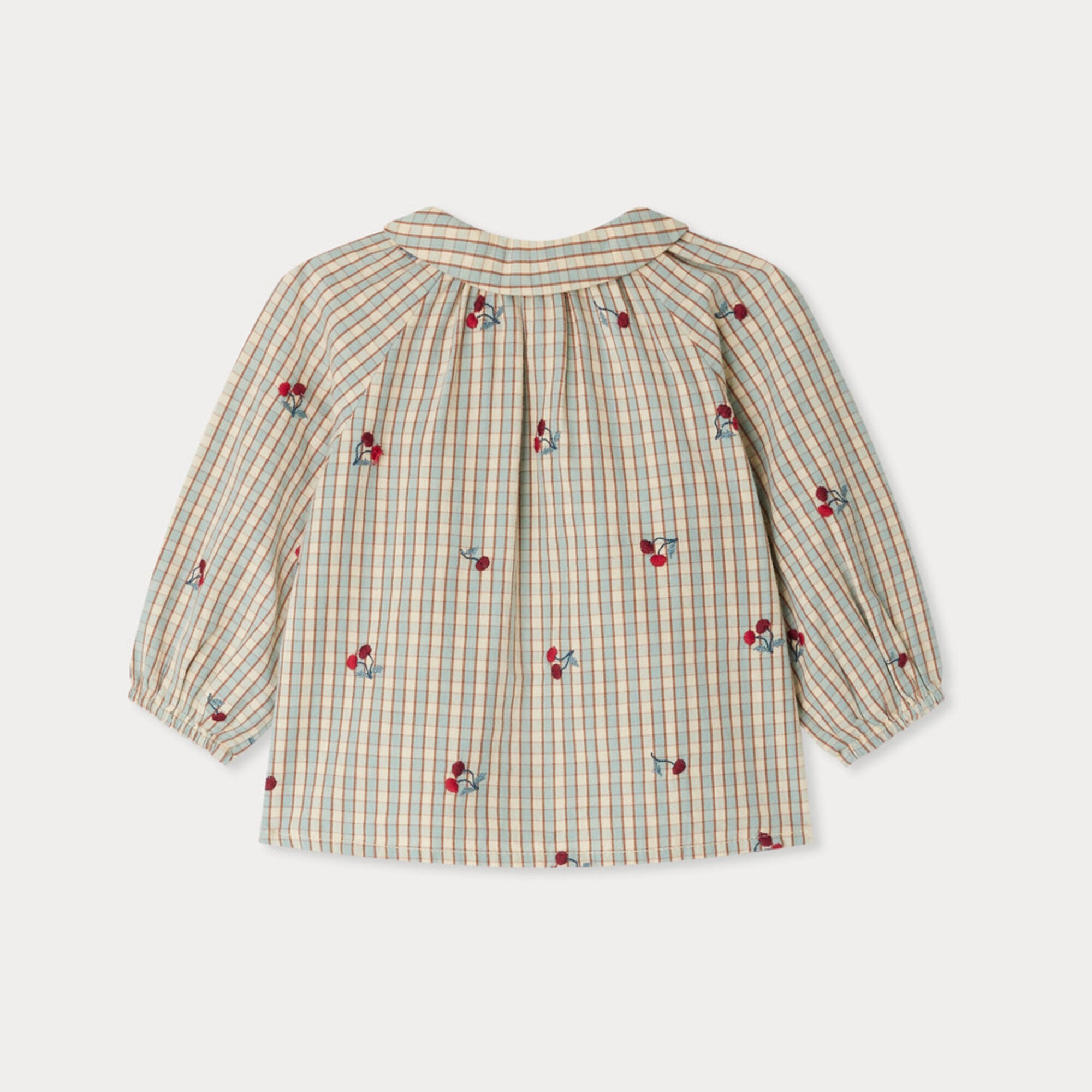 Bonpoint-Domino plaid blouse embroidered with cherries in organic cotton