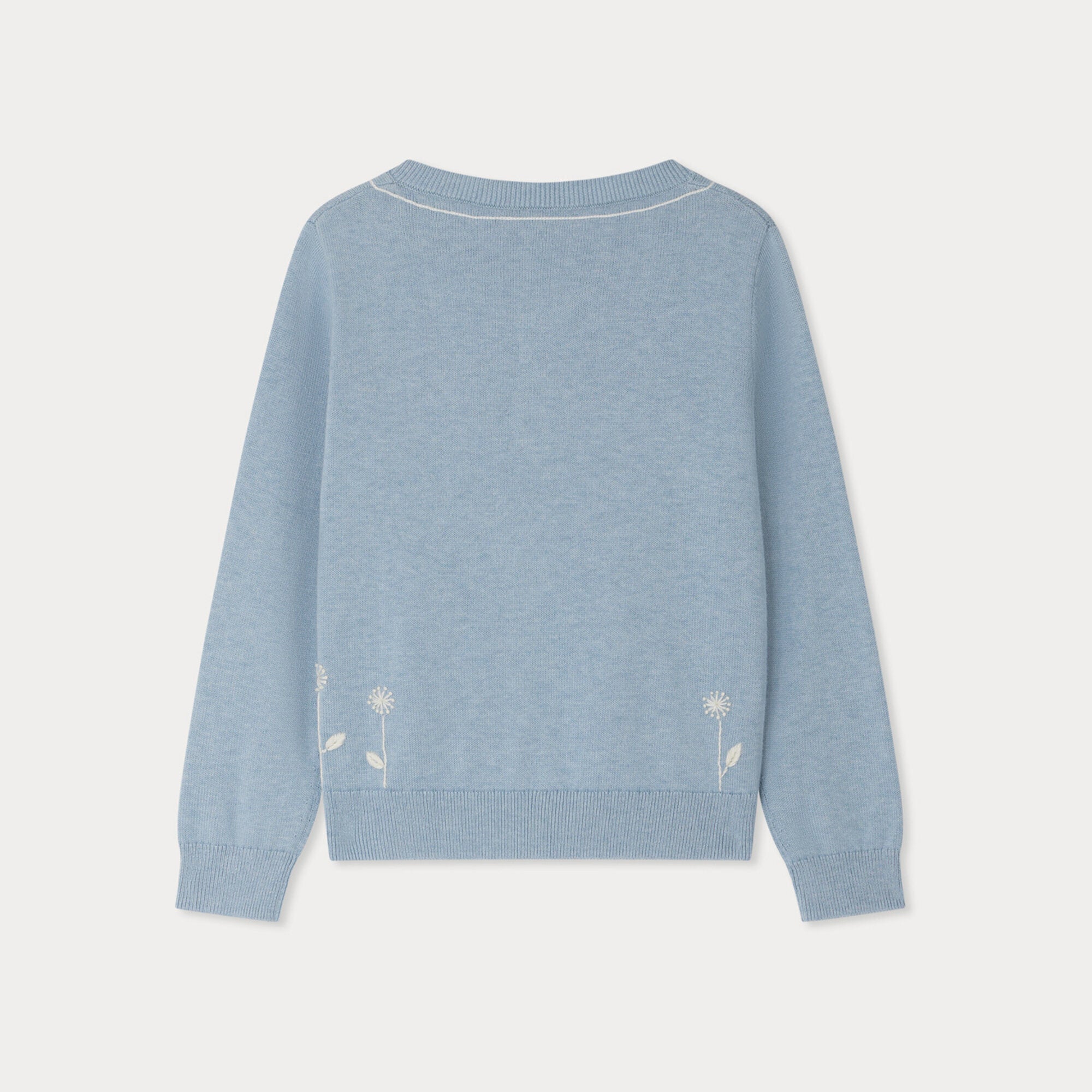 Bonpoint-Girls Blue Dandelion Embroidered Cotton Cardigan