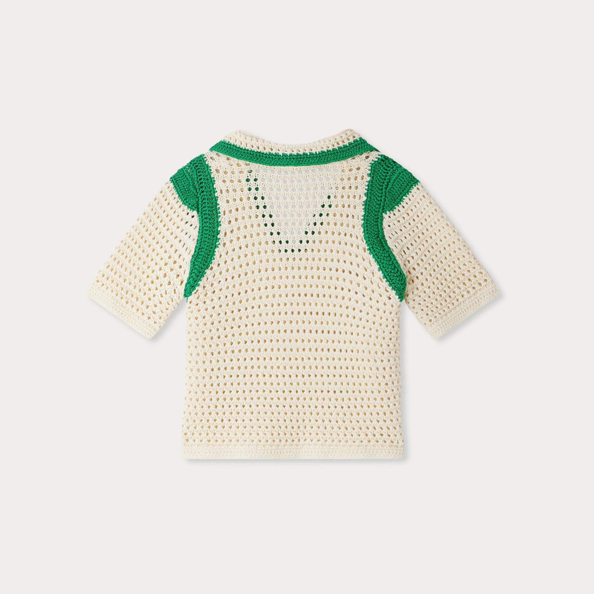 Bonpoint-Green And White Color Blocked Hollow Cotton T-shirt