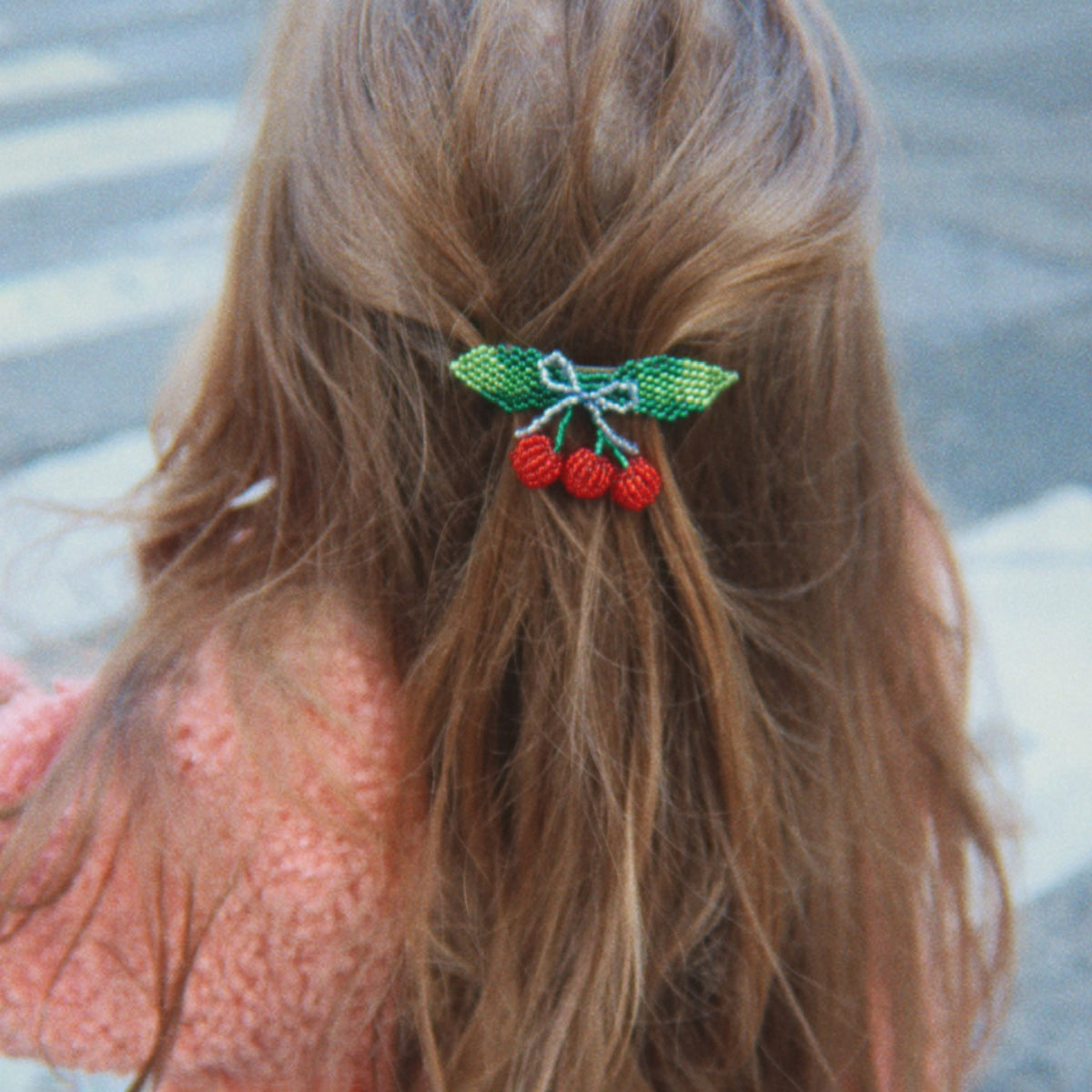 Konges Sløjd-Beaded Cherry Bow Big Hair Clip Cherry