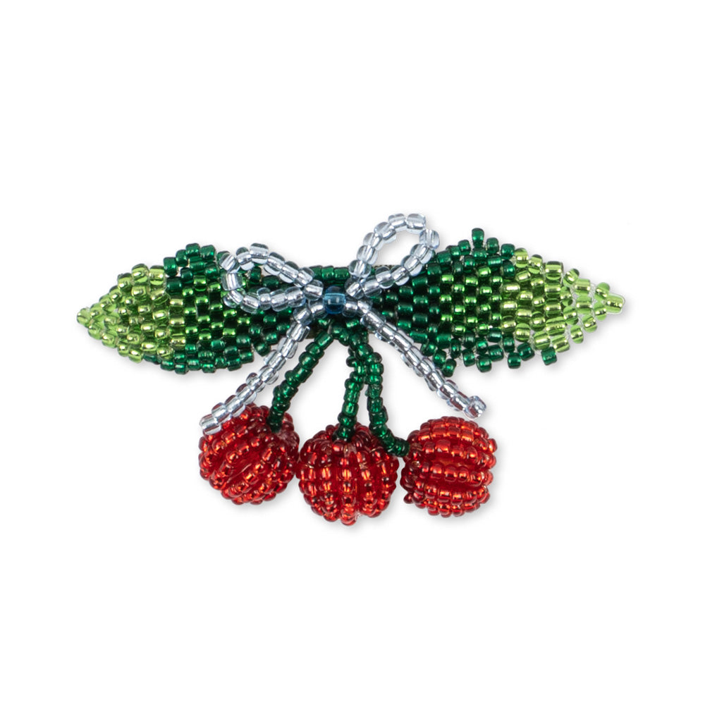 Konges Sløjd-Beaded Cherry Bow Big Hair Clip Cherry
