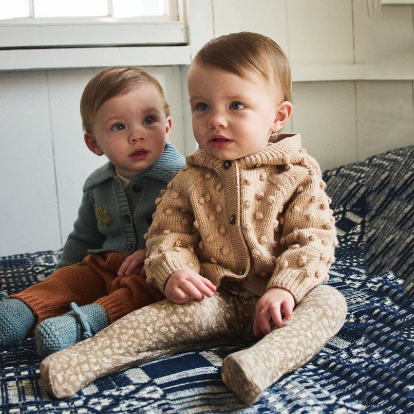 Misha & Puff-Baby Hooded Popcorn Cardigan Patina