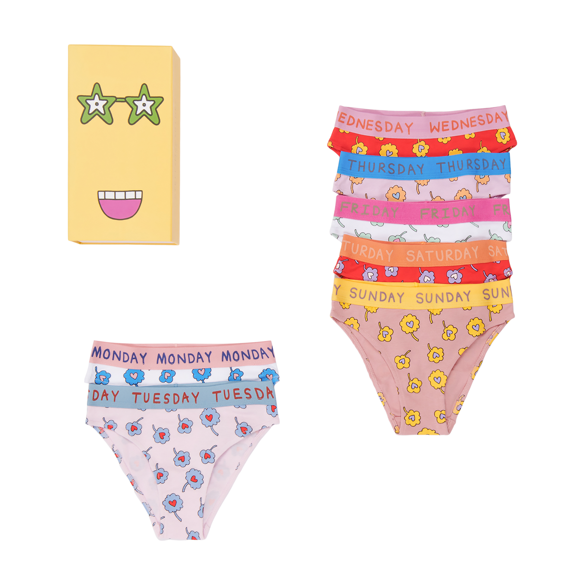 KID GIRL DITSY FLOWERS BRIEF WEEK SET,MULTI