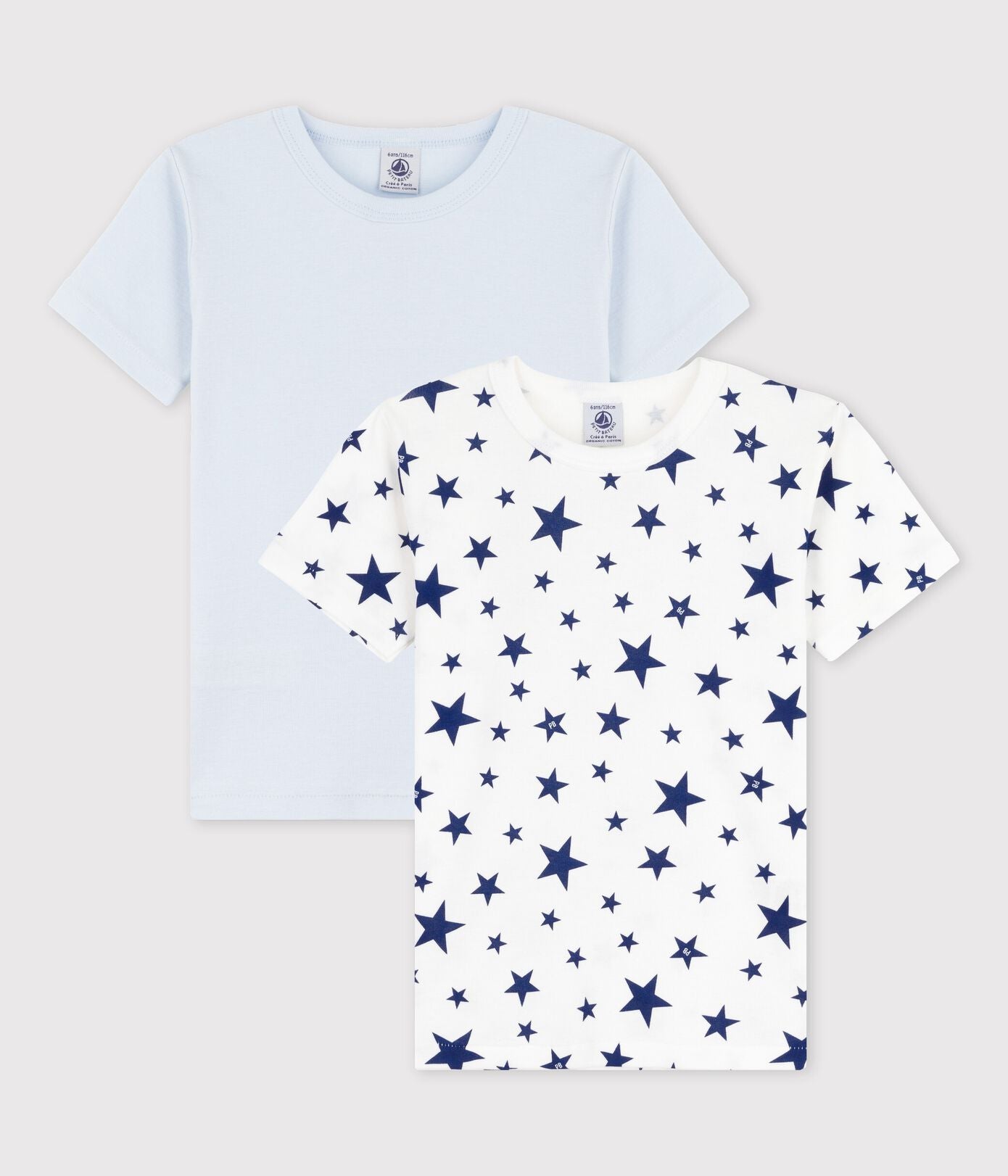 BOYS' STAR PRINT T-SHIRT - SLEEVED COTTON T-SHIRTS-2-PACK