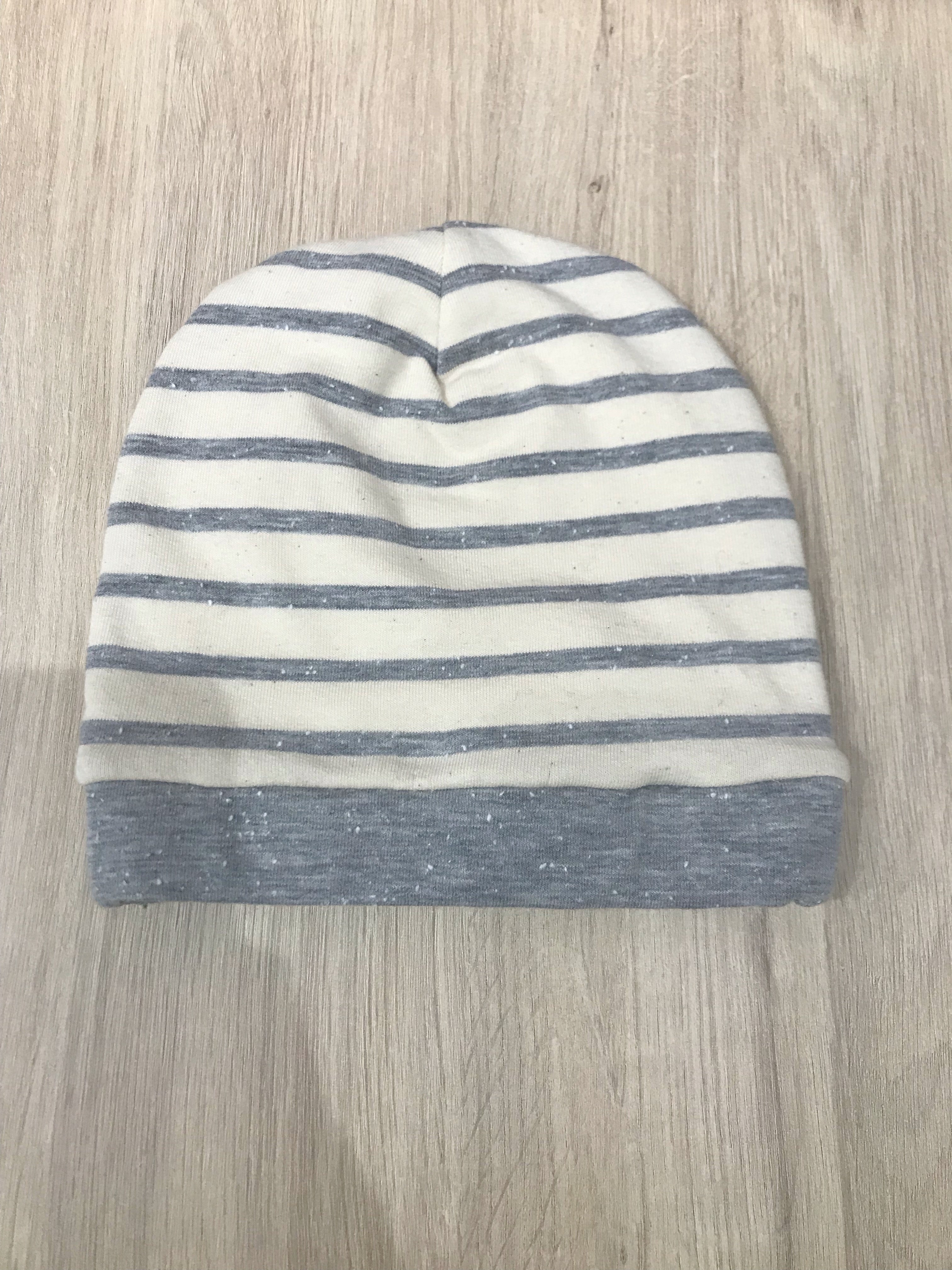 STRIPED BABY HAT, WHT/GRY - Cemarose Children's Fashion Boutique