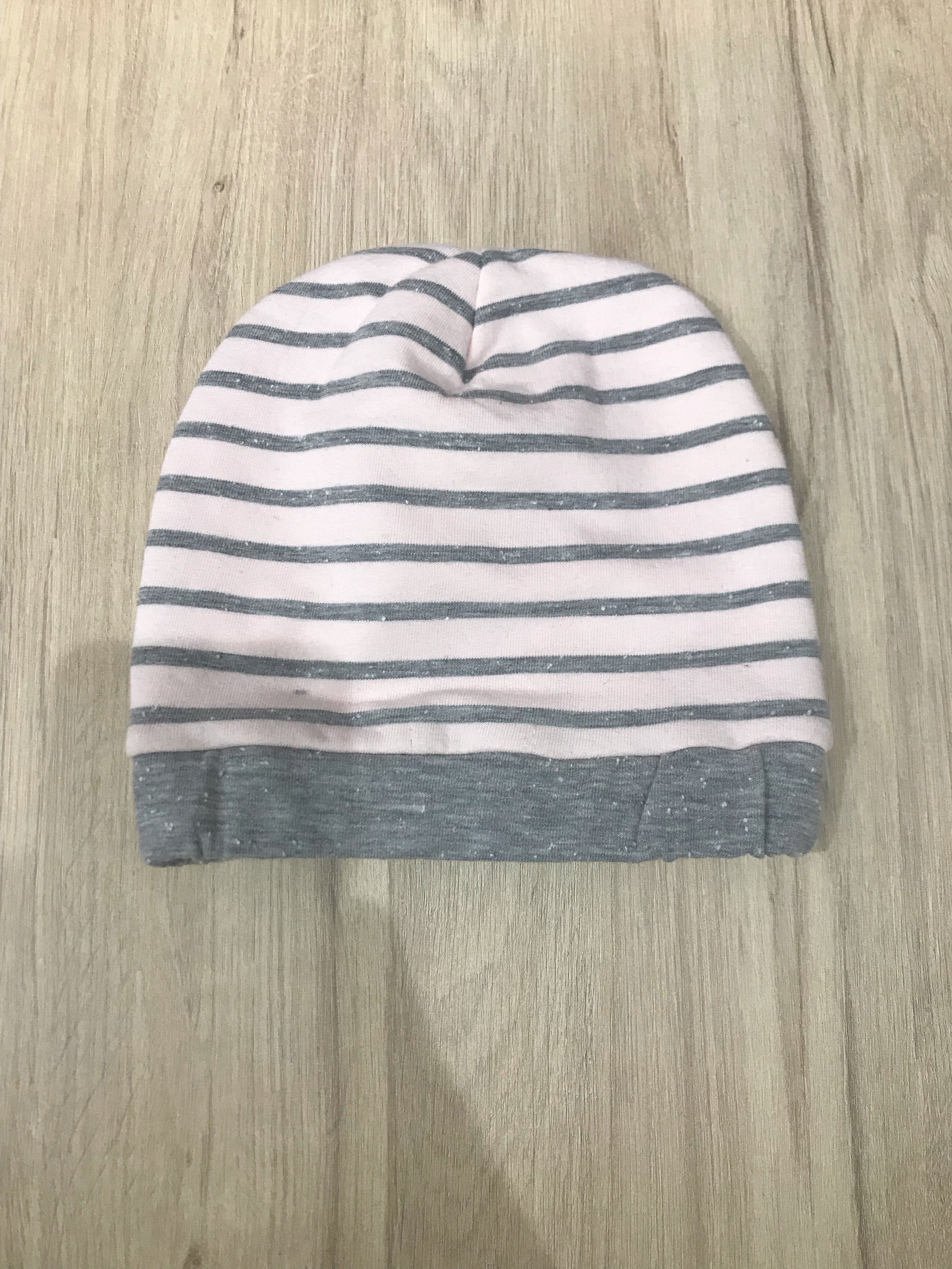 STRIPED BABY HAT, PNK/GREY - Cemarose Children's Fashion Boutique