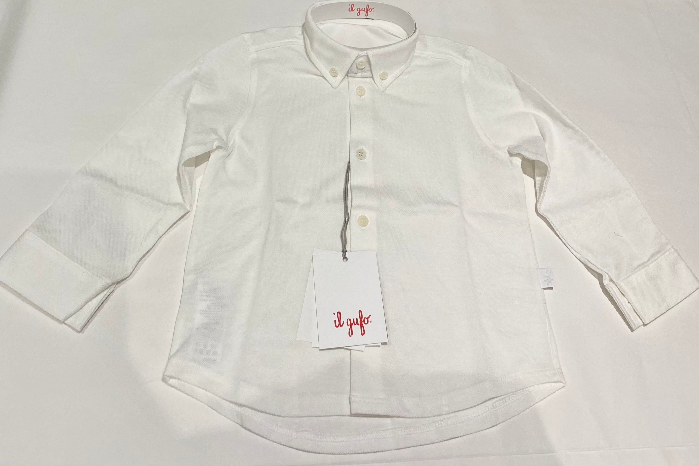 BOYS LS BUTTON DOWN SHIRT KNIT FABRIC, WHITE