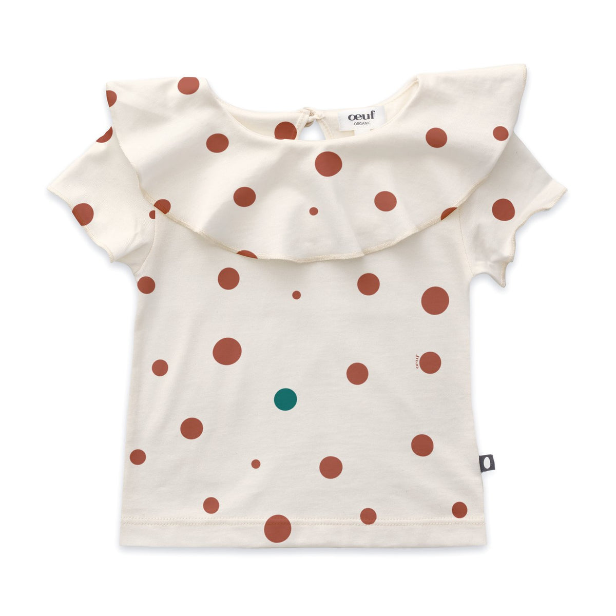 Ruffle Neck Tee Shirt-Gardenia/Dots