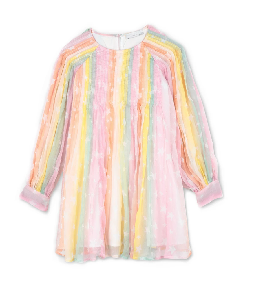 KID GIRL LS RAINBOW SILK DRESS - Cémarose Canada