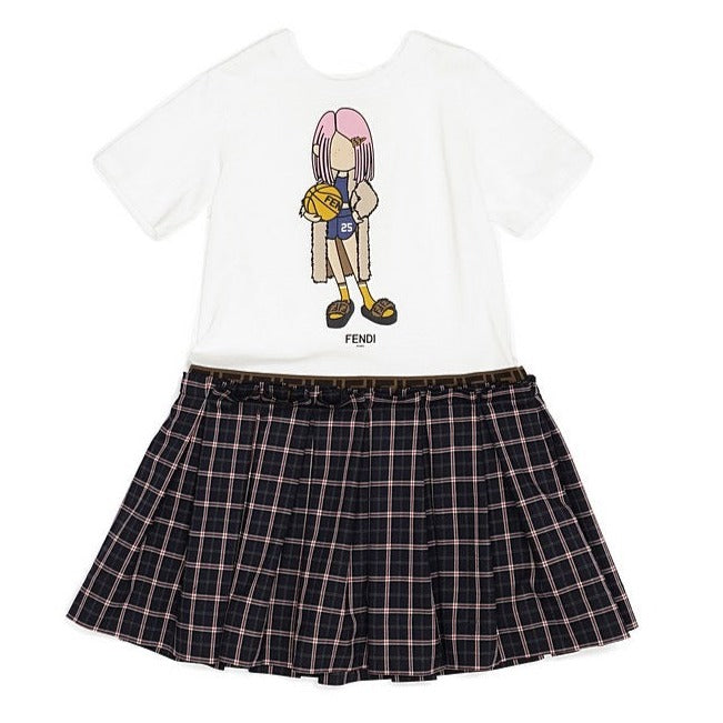 SS DRESS WITH LARGE GRAPHIC PRINT - WHT BLUE