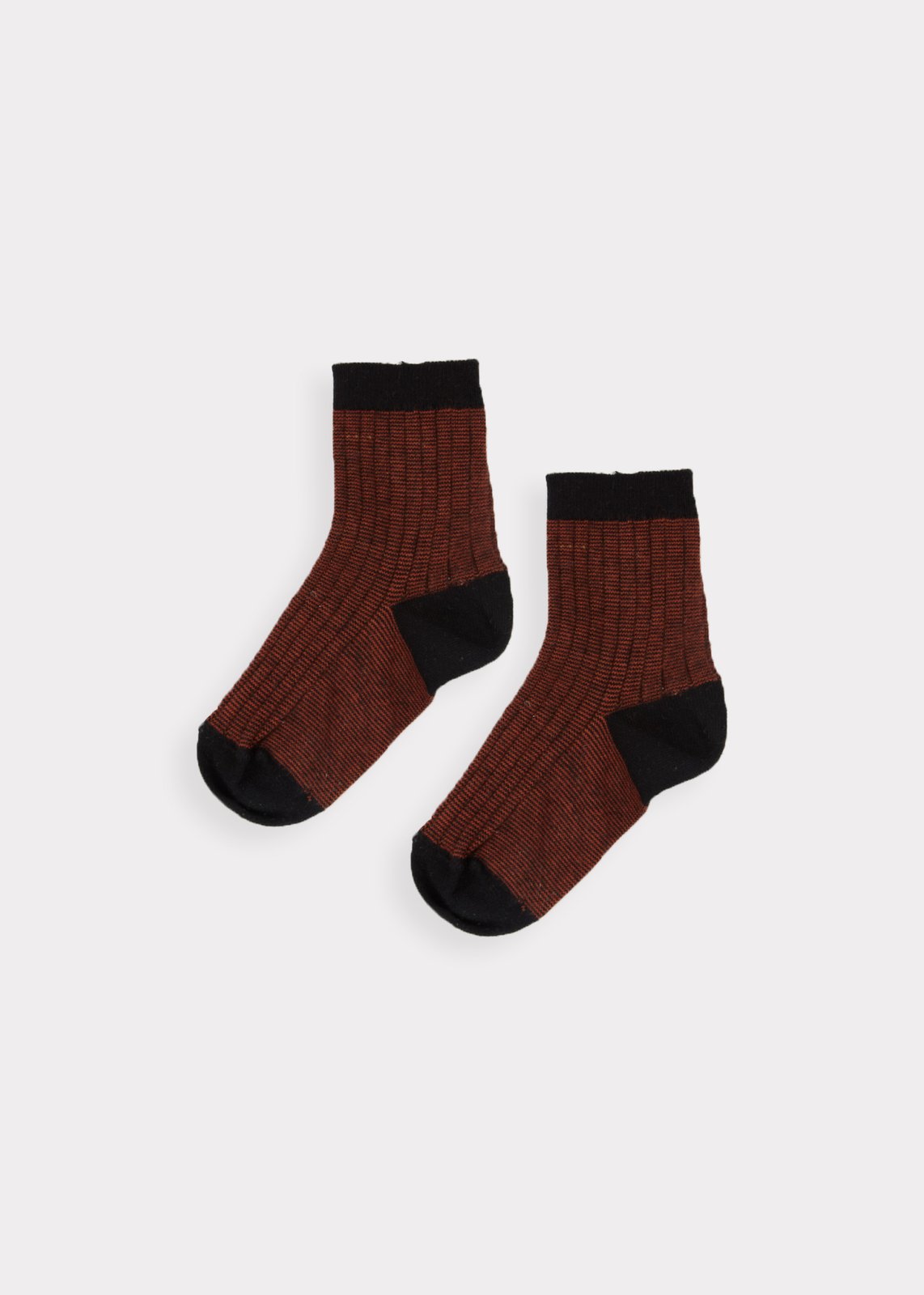 CHILD STRIPE RIB ANKLE SOCKS,TERRACOTTA/BLACK - Cémarose Canada