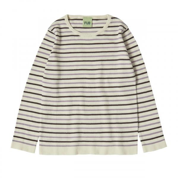 Contrast Striped Blouse-ecru/mulberry/heather