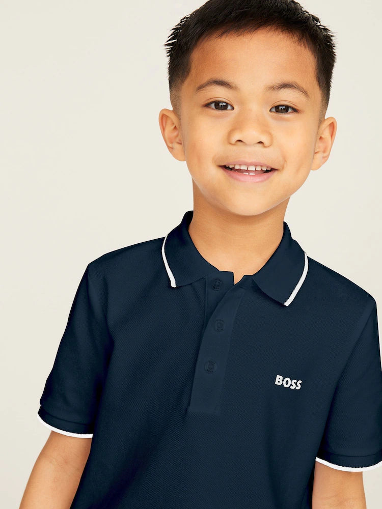 Boss-Cotton Pique Short Sleeves Polo Navy