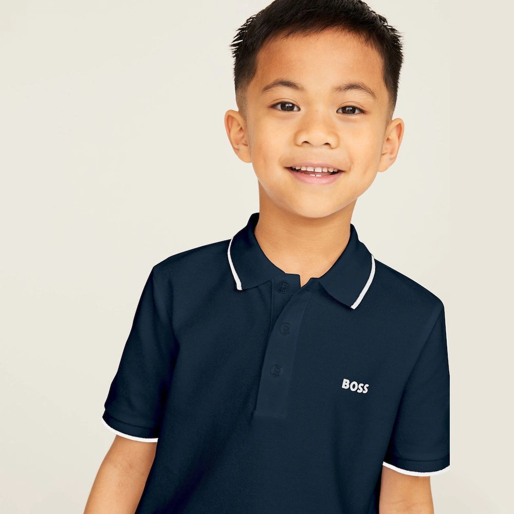 Boss-Cotton Pique Short Sleeves Polo Navy