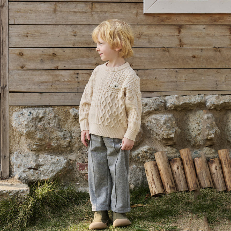 Petite Revery-Poly/Cotton Cable Knit Kids Sweater Cloud