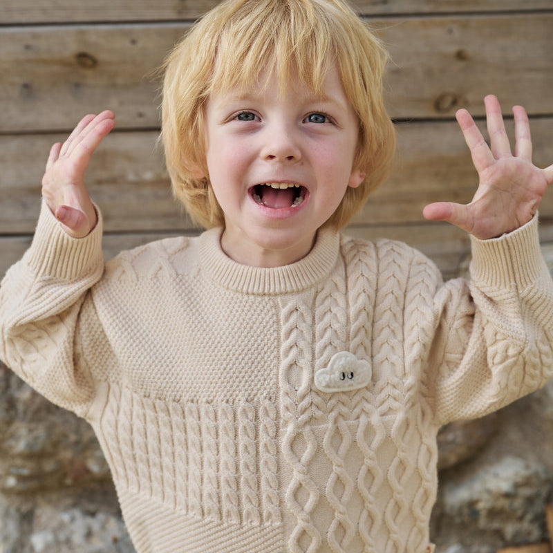 Petite Revery-Poly/Cotton Cable Knit Kids Sweater Cloud