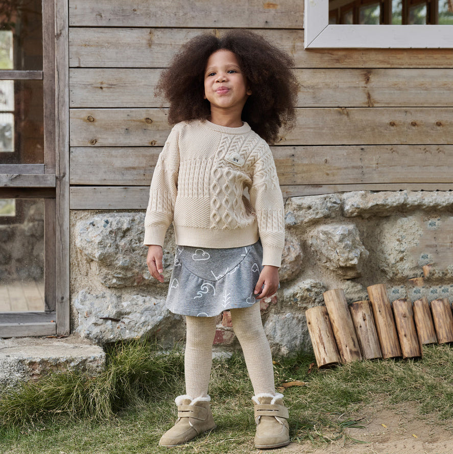 Petite Revery-Poly/Cotton Cable Knit Kids Sweater Cloud