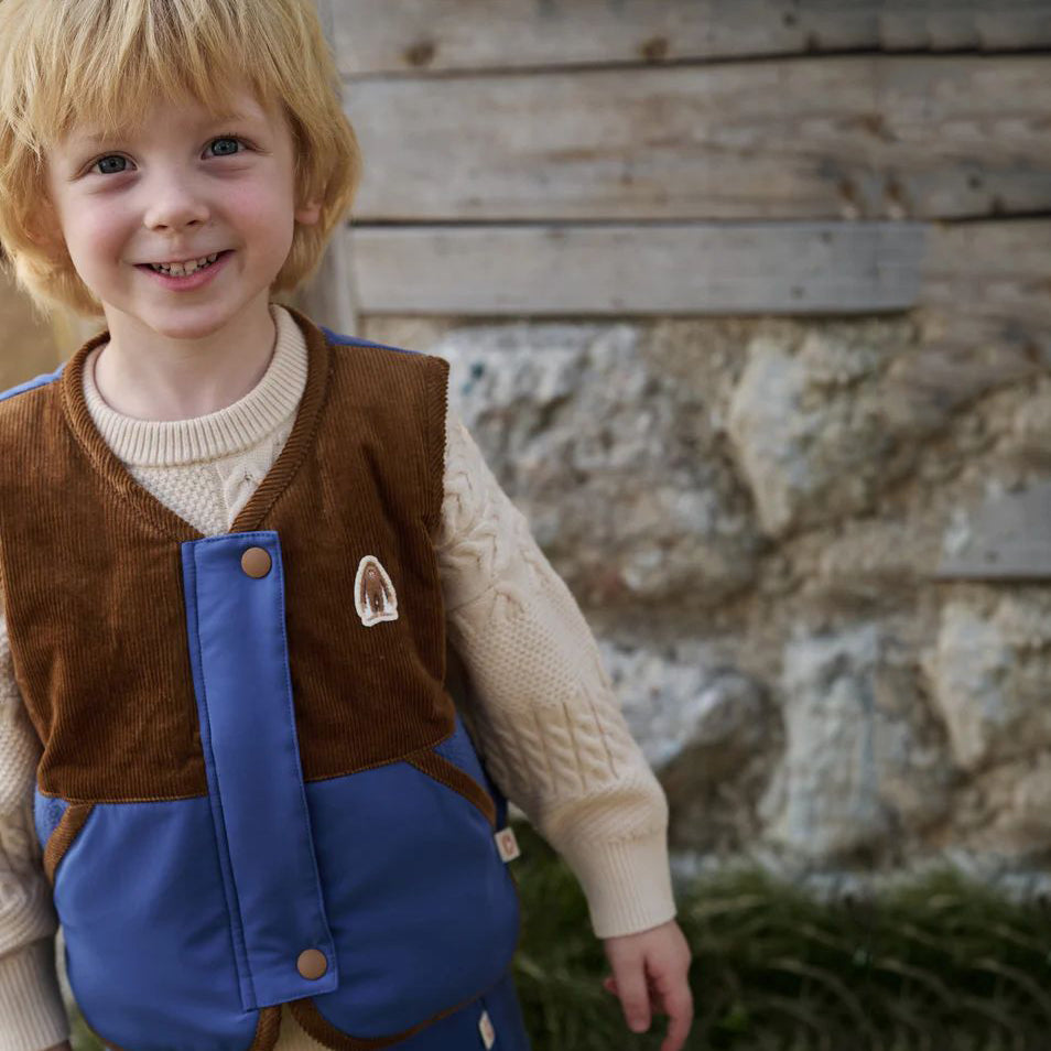 Petite Revery-Recycled Polyester & Corduroy Down Kids Vest Deep Sea Blue