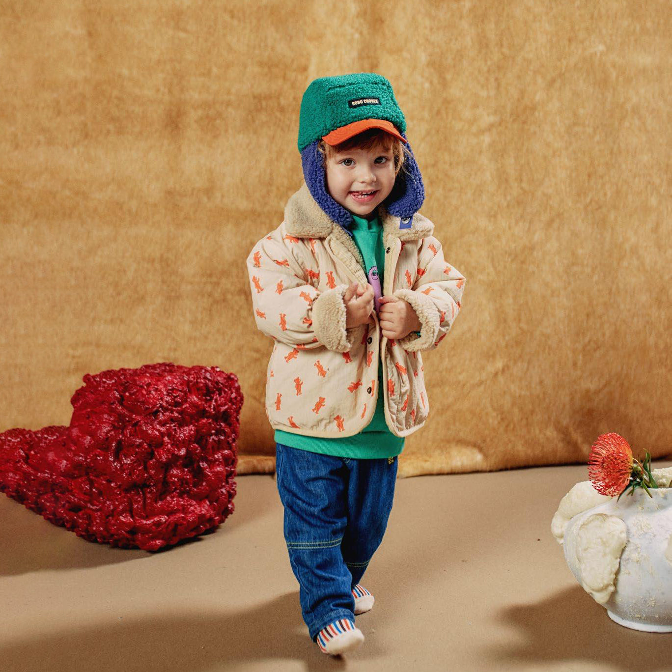 Bobo Choses-Baby Softpaw Monster Sheepskin Reversible Jacket Light Pink