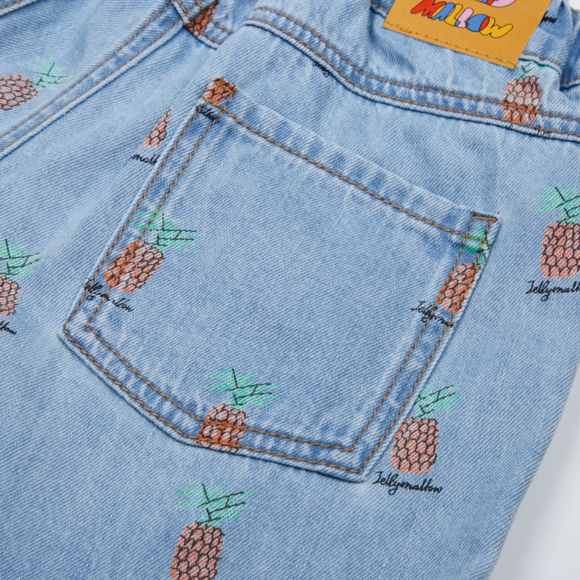 Jelly Mallow-Pineapple Denim Shorts Light Blue