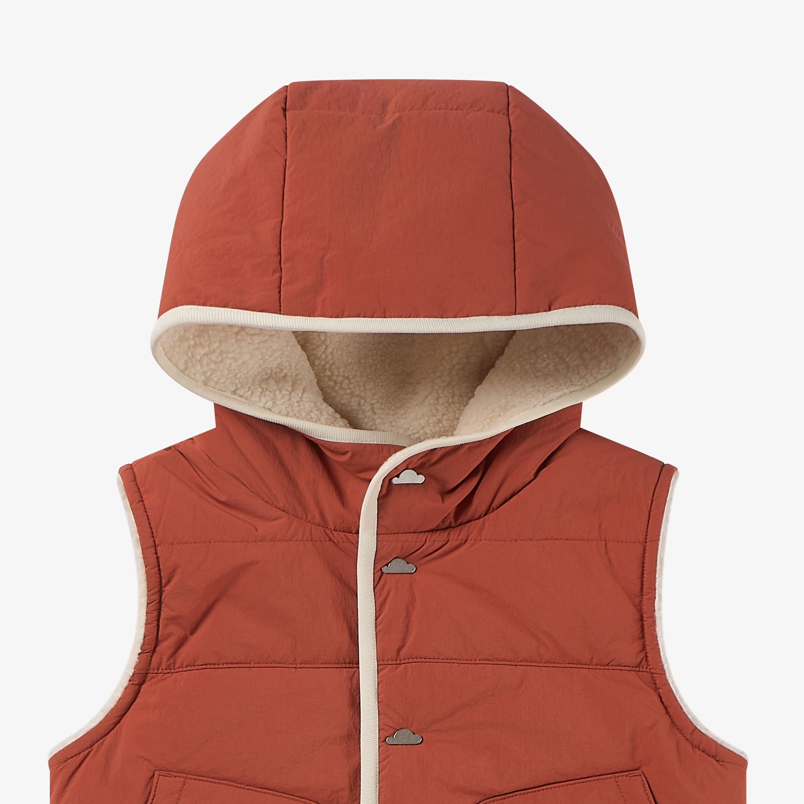 Petite Revery-Recycled Nylon + High Pile Fleece Reversible Vest Redwood Burl