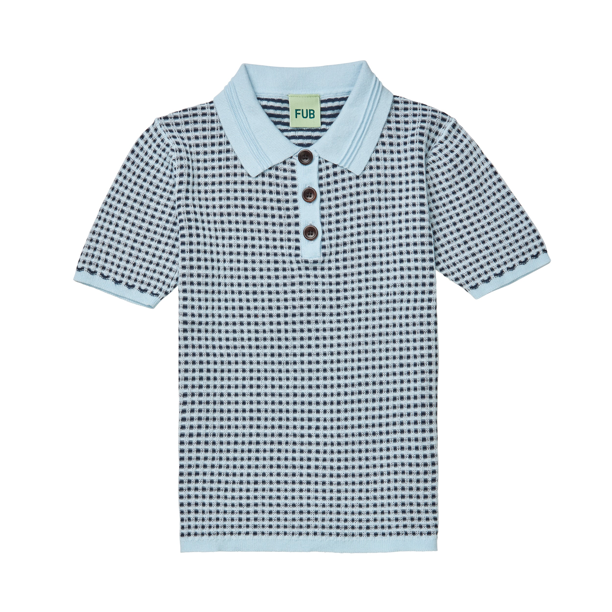 Fub-Blue Plaid Cotton Polo Shirt