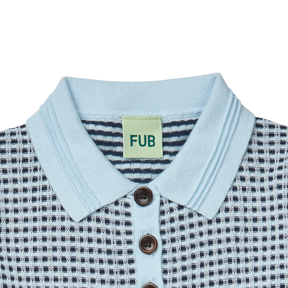 Fub-Blue Plaid Cotton Polo Shirt