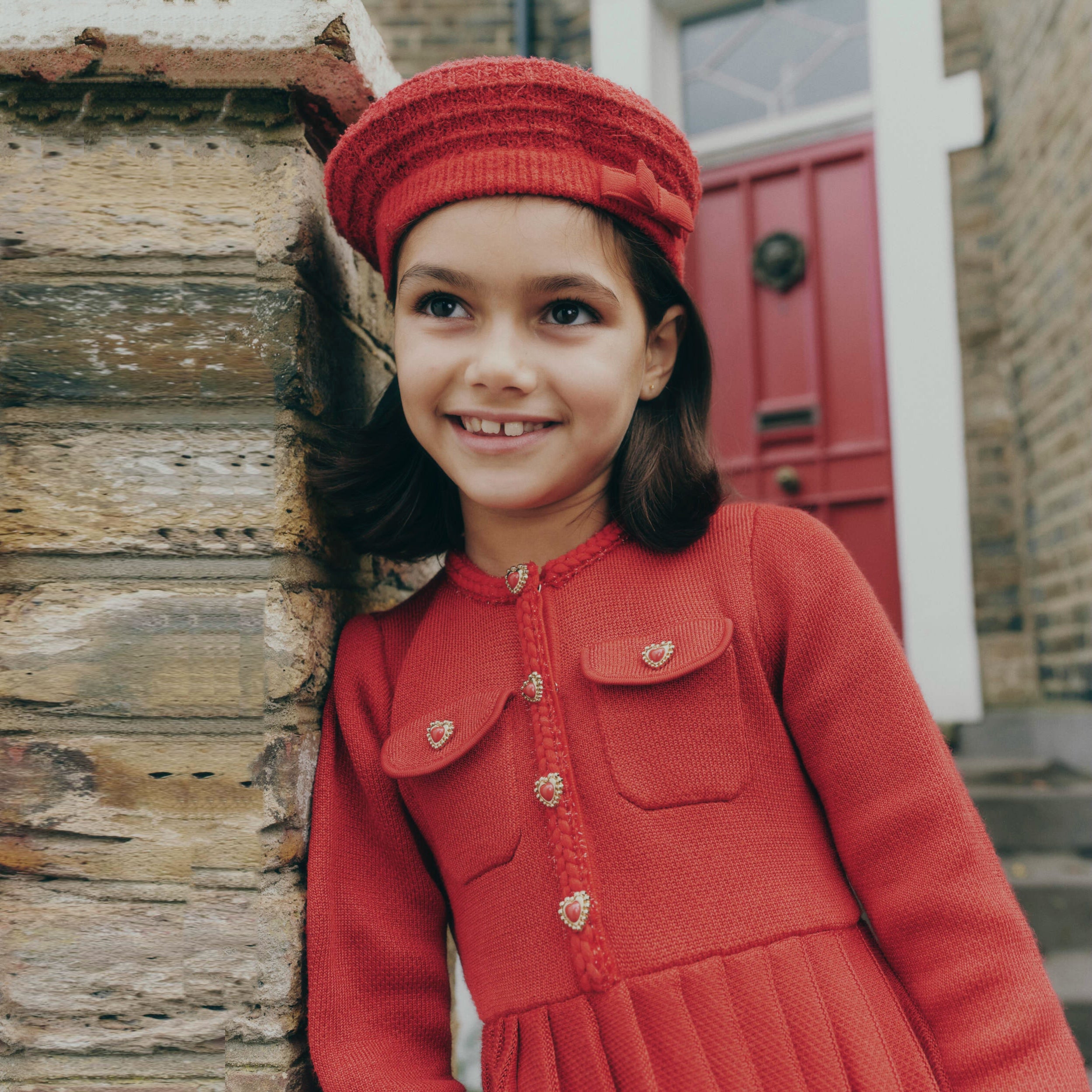 RED KNIT PLEATED DRESS