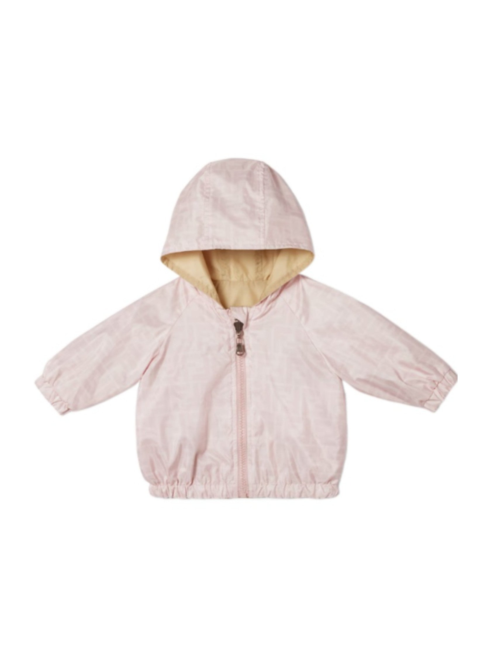 Fendi-Baby Pink Reversible Hooded Zip Up Jacket With FF Allover