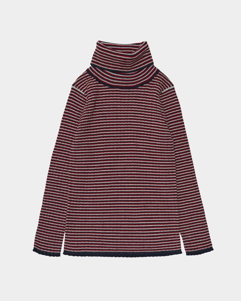 Rollneck Blouse multi stripe ecru/dark navy/bright red