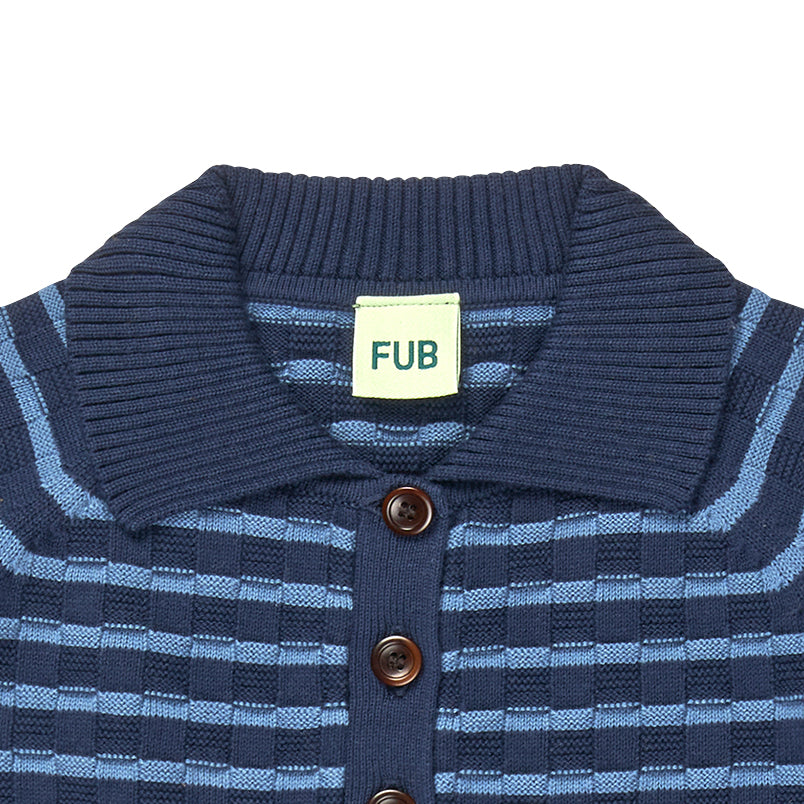 Fub-Dark Blue Stripes Cotton Polo Shirt