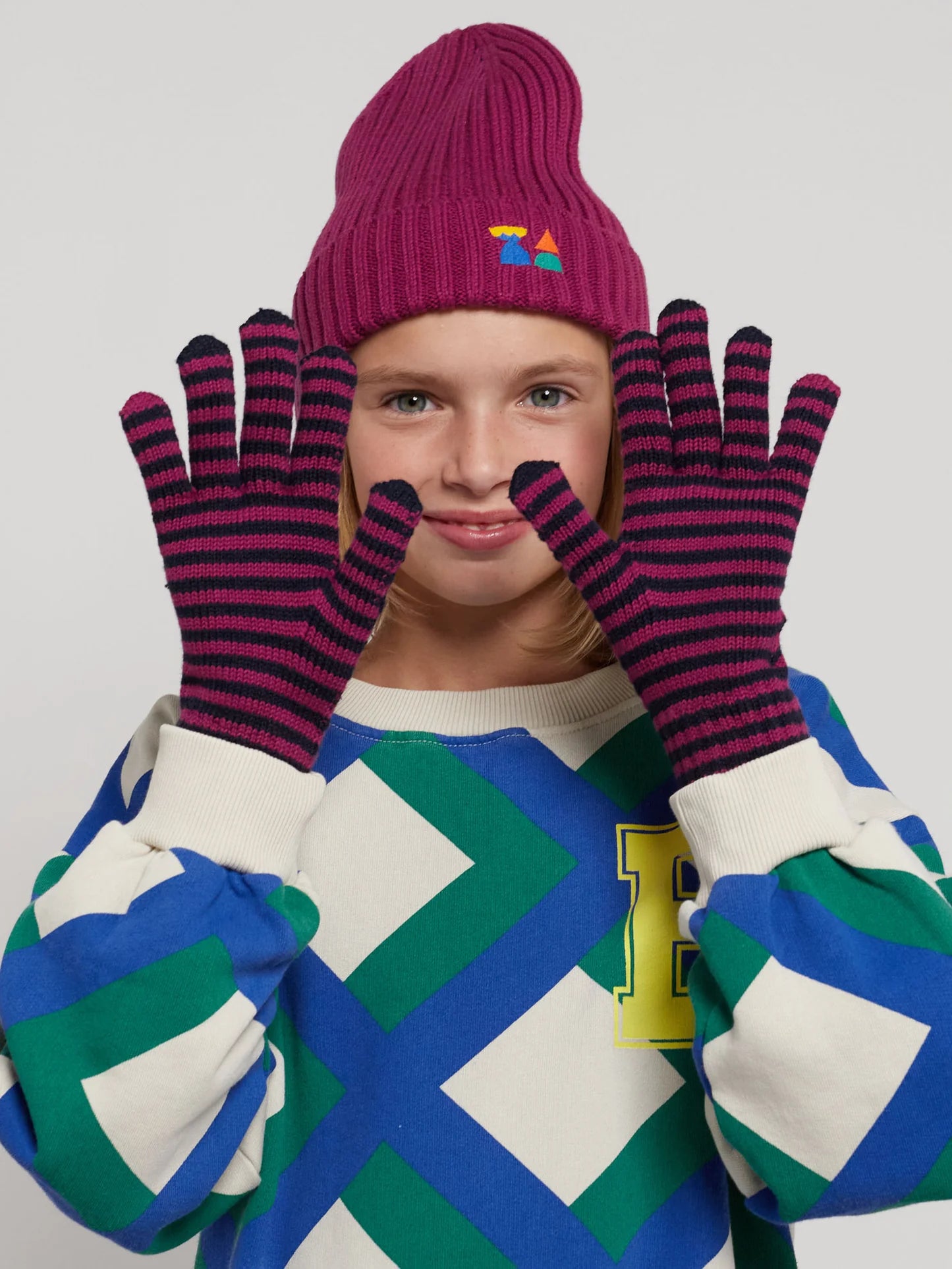 Funny Friends striped knitted gloves