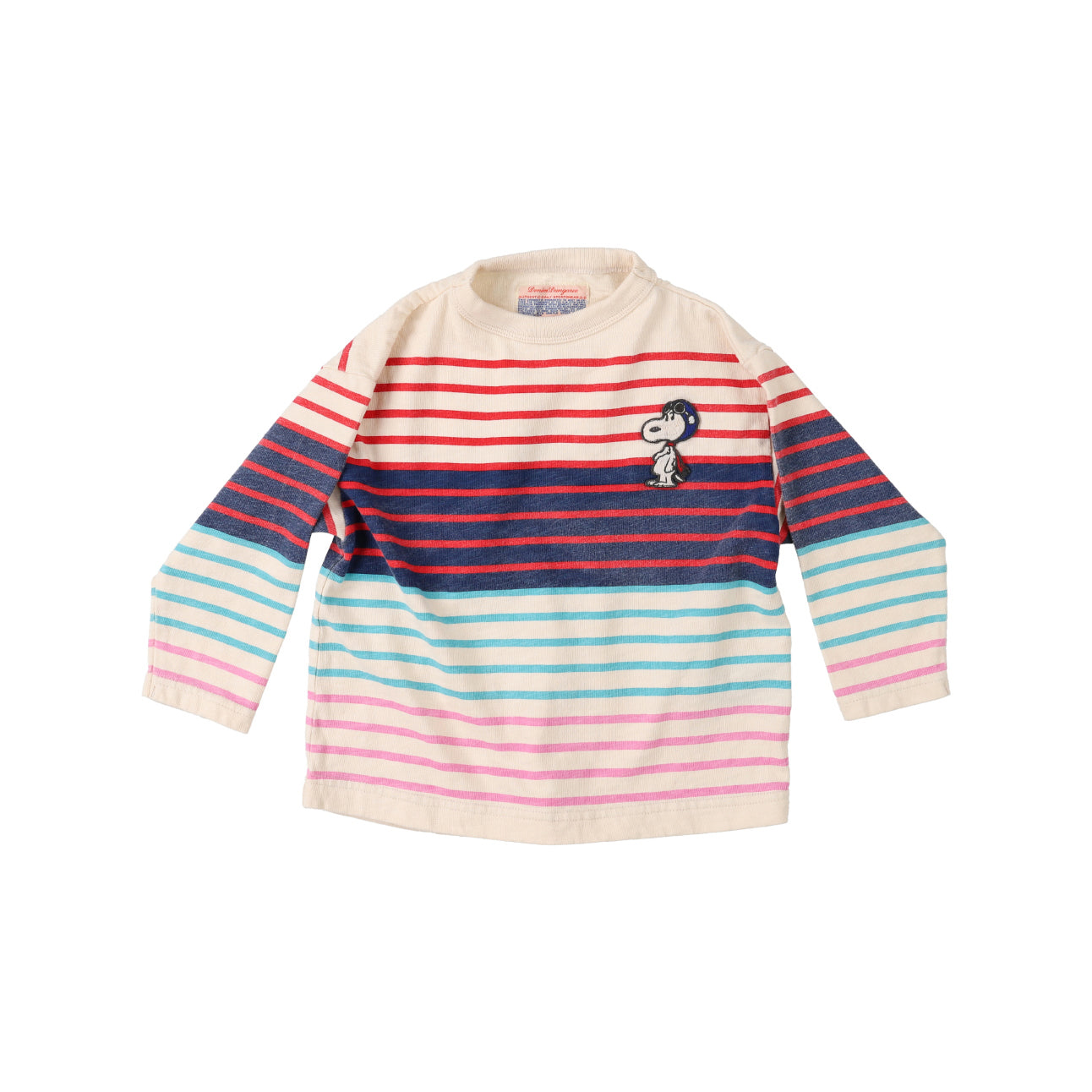 Denim Dungaree-Kids Cotton Jersey Snoopy Navy Striped Print Tee