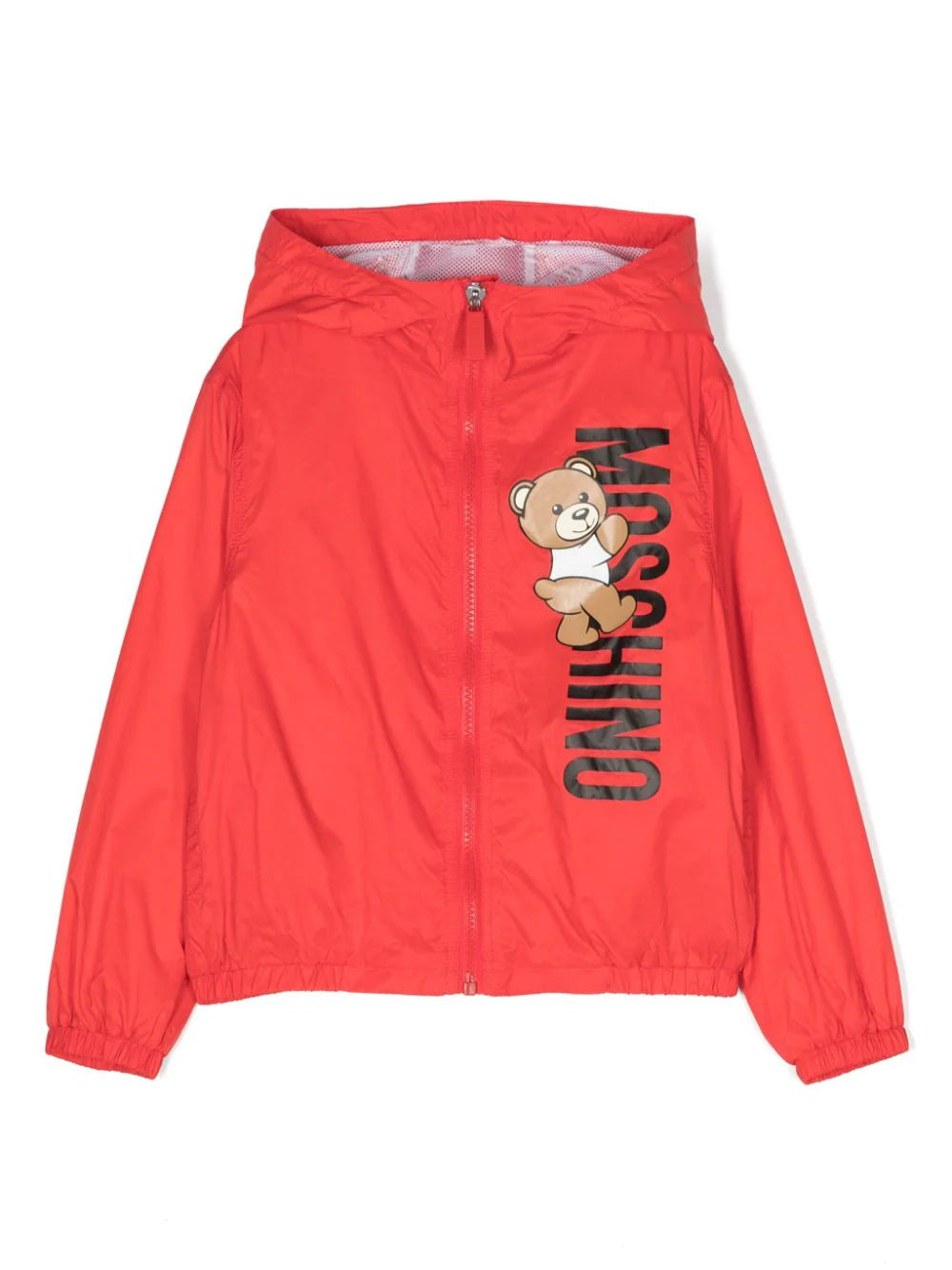 HOODED NYLON JACKET WITH CLIMBING UP LOGO BEAR PRNT-POPPY RED