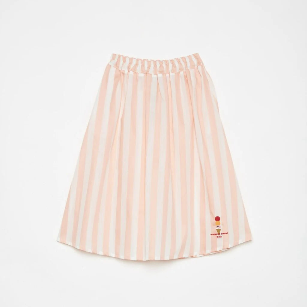 PINK STRIPES ICE-CREAM LONG SKIRT-WHITE/PINK