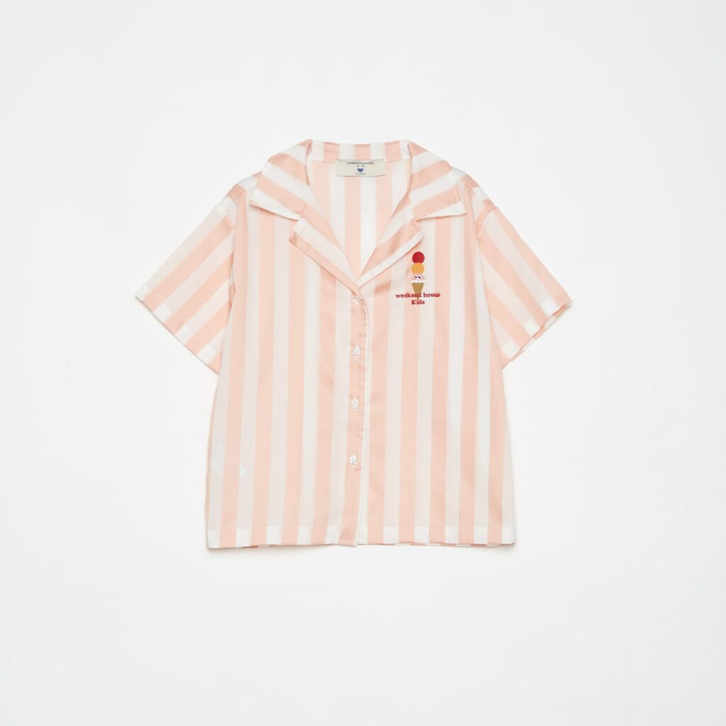 STRIPPED ICE-CREAM BUTTONED SHIRT-PINK/WHITE