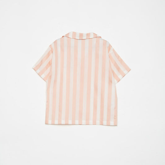 STRIPPED ICE-CREAM BUTTONED SHIRT-PINK/WHITE